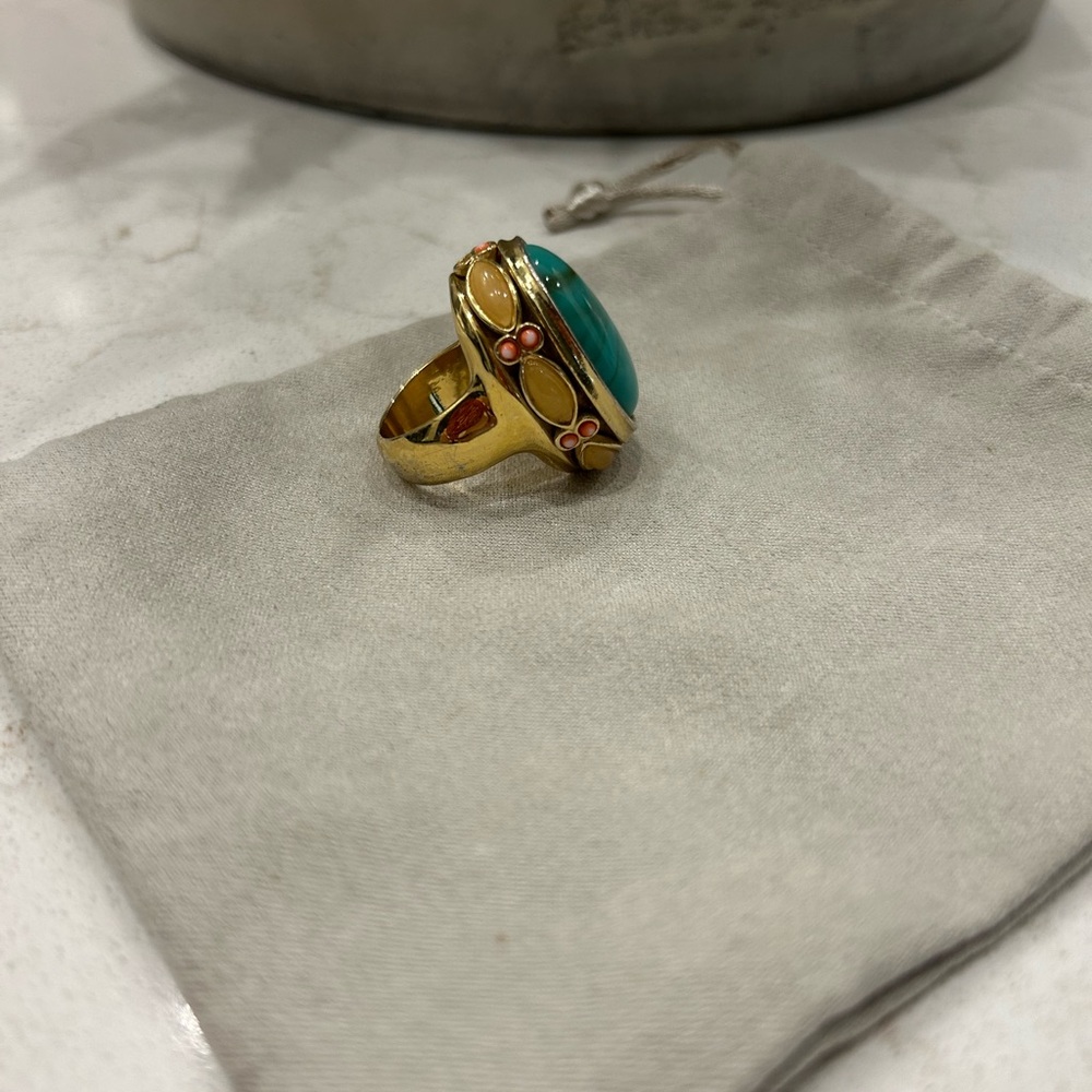 Gold-Tone Turquoise Statement Ring - Bold Blue Ge… - image 6
